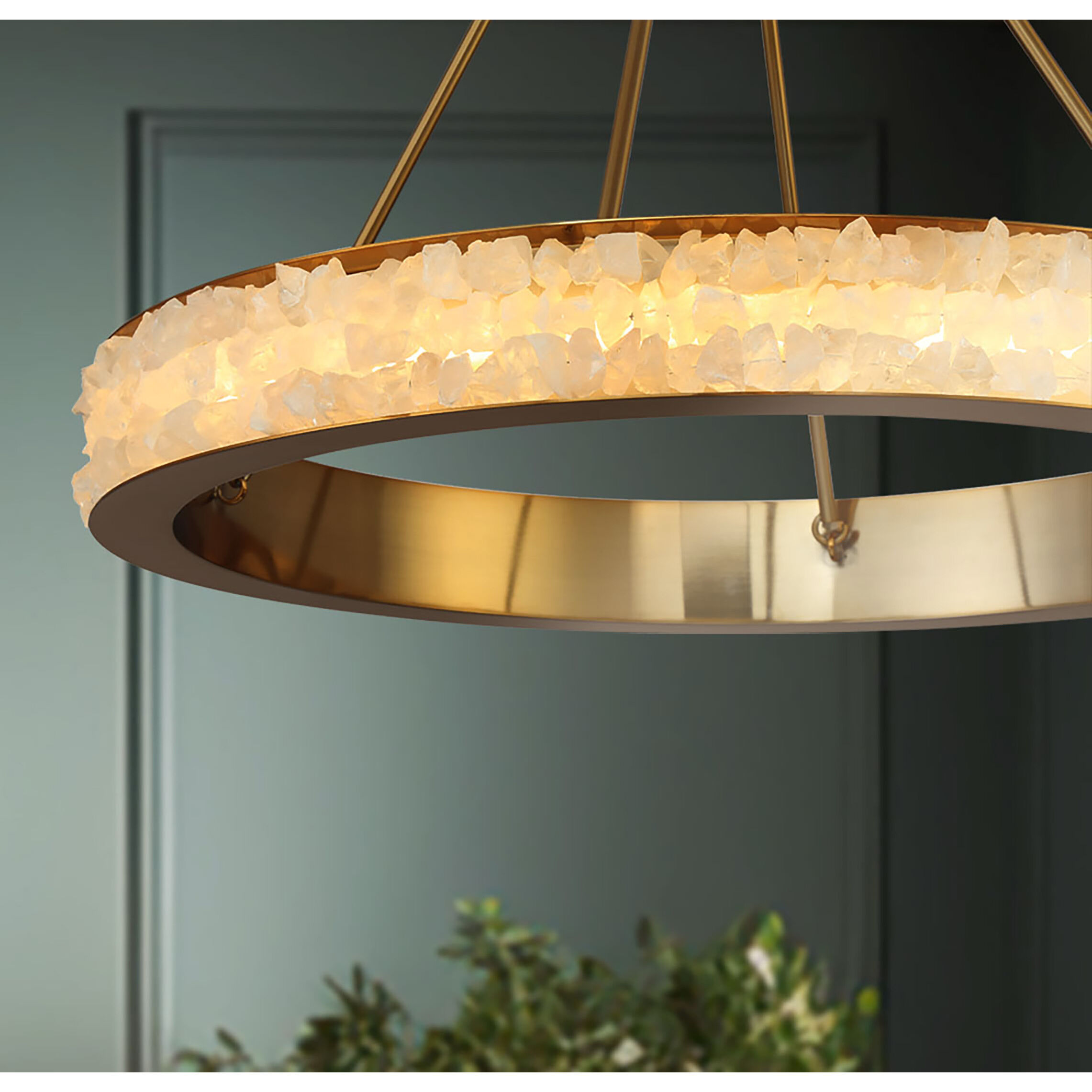 Divinely LED 29 inch Celeste Brass Chandelier Ceiling Light